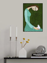 Lady sitting with white dove bird woman Poster och Canvastavla