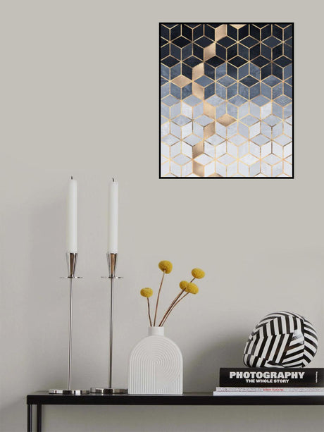 Soft Blue Gradient Cubes Poster och Canvastavla