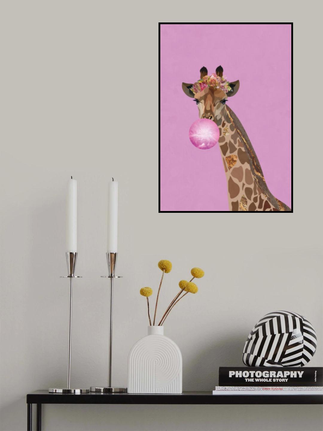 Giraffe pink bubblegum Poster och Canvastavla