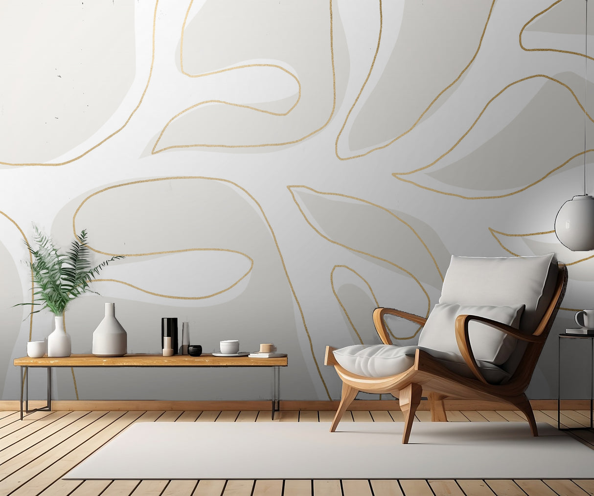 Abstract Twig White and Gold Poster och Canvastavla